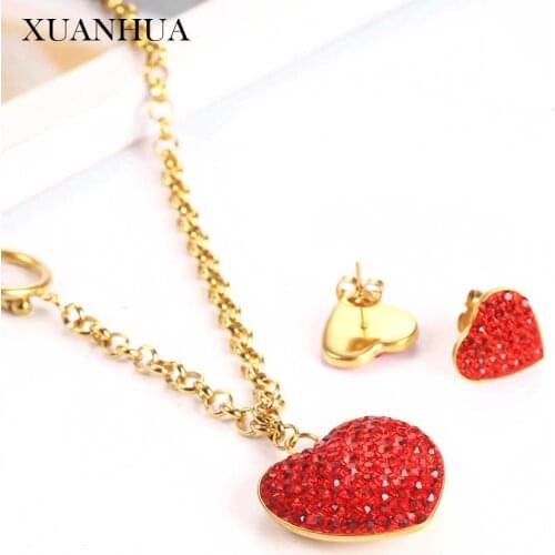 XUANHUA Heart Earring Necklace Set Jewelry Sets Stainless Steel Jewelry Woman Vogue 2019 Jewelry Accessories Bohemian