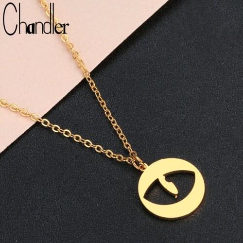 Chandler Trendy Boho Women Eyes Pendant Necklace Stainless Steel Gold Color Round Charms Necklaces Fashion Jewelry Party Gift