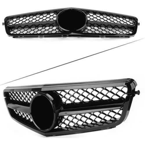 Car Front Grille Upper ABS Grill For Benz C-Class Benz W204 C300 C350 2008 2009 2010 2011 2012 2013 2014 Glossy Black w/ Emblem