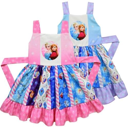Elsa Anna Dress Princess Girls Birthday Party Dress Toddler Girls Summer Dress Belt Patchwork Elsa Dress Costume