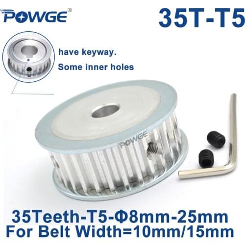 POWGE 35 Teeth T5 Timing Synchronous pulley Bore 8/10/12/14/15/19/20/22/25mm for belt width 10/15mm 35-T5-15 AF Gear 35teeth 35T