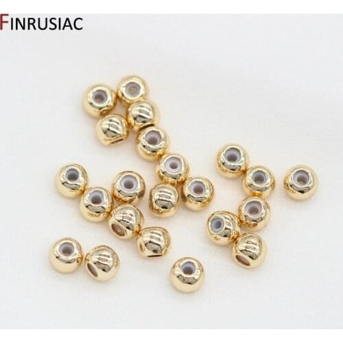14K Gold Plated Round "Smart" Beads with Silicone Insert For Chain Jewelry Making Positioning Ball End Beads Findings