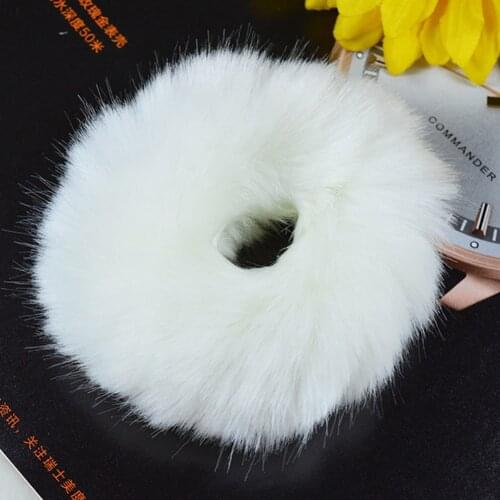 White Green Pink Leopard Fluffy Faux Fur Furry Scrunchies Soft Hand Made Fur Gray Elastic Hair Bands Ring for Ladies Hair Ties