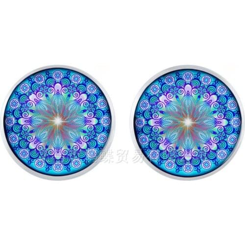 Flower Of Life Tibetan Om Mandala Earrings For Women Gray Om Jewelry Vintage Buddhism Meditation Jewelry Glass Dome Jewelry Gift