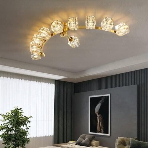 FKL Modern Copper Gold Crystal Chandelier Home Master Bedroom Ceiling Lamp Nordic Light Luxury Living room Restaurant Chandelier