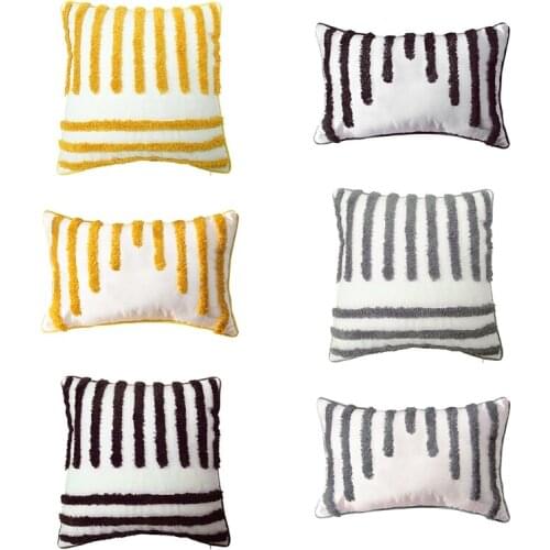 Nordic Modern Style Woven Tufted Throw Pillow Case Tribal Boho Geometric Irregular Striped Line Decorative Cushion Cover