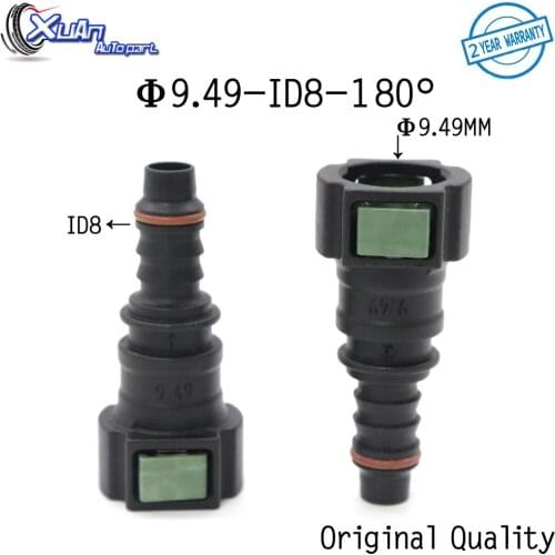 XUAN 2pcs 9.49mm 9.49 ID8 10x8 180 degree Fuel Line Quick Connector 3/8 Fuel Pipe Joint Universal Female Connector