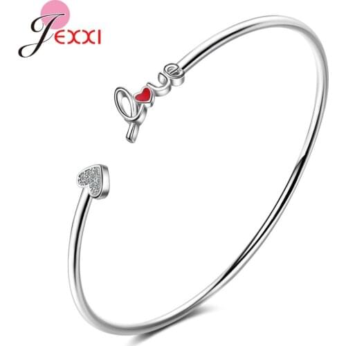 Love Heart Pattern Bangles & Bracelet For Women Genuine 925 Sterling Silver Jewelry Gifts For Girls Fine Jewelry