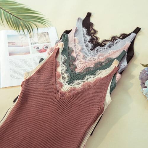 Women Corset Tops Womens Knitted Vest V-neck Lace Tank Camis Crop Top For Women