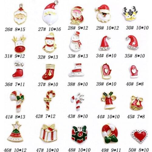 10pcs/Pack Christmas Day Paining Oil Cap Santa Claus Boots Gift Elk Gloves 3D Bride Nail Art DIY Metal Accessories Charms Decals