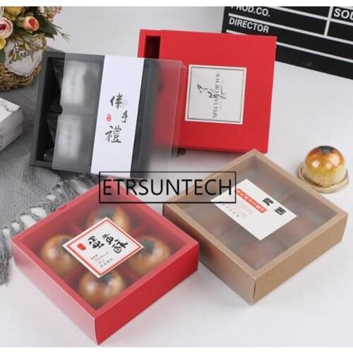 100pcs 4 Cavity Kraft Mooncake Paper Box With Lids Cake Gift Packaging Wedding Birthday Party Supplies