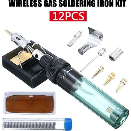 12pcs Gas Welding Soldering Irons Welding Pen Burner Blow Torch Gas Soldering Iron Cordless Butane Tip Tool