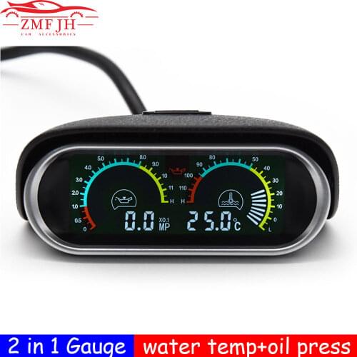 2 Functions Universal 12v/24v Truck Car Oil Pressure Gauge + Water Temperature Gauge Set Meter Sensor Oil Pressure Indicator