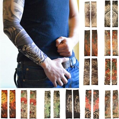 2x Pair Fashion Tattoo Cool Arm Cover Sleeve Cuff Outdoor Sport Protection 7