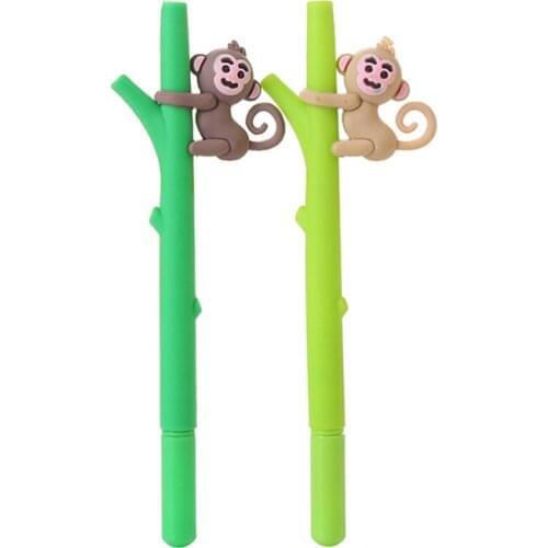 2pc Kawaii Monkey Gel Pen Cute Stationery Creative Soft Glue Writing Black Signature Markers Ballpoint Office School Supplies