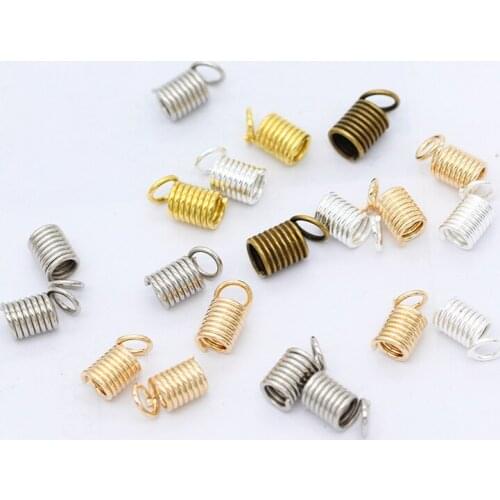 200p 3.5/4.5/5mm Silver Gold plated Metal Coil Cord Spring Necklace Bracelet Leather cord Ends cap Connectors jewelry findings