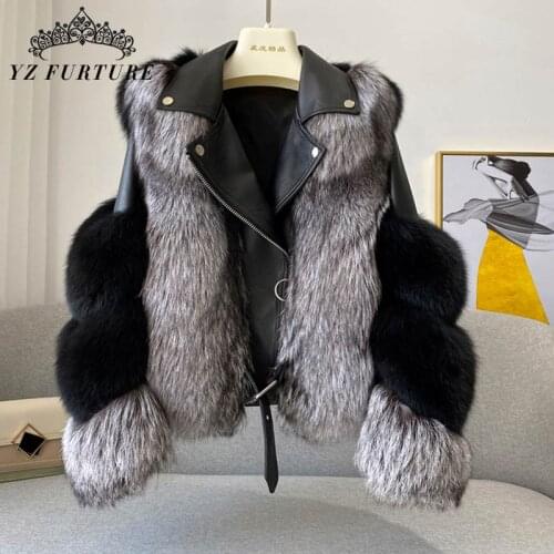 2020 NEW Real Fox Fur Coat Leather Jacket Women Luxury Genuine Natural Fur Coats For Women Outwear Silver Fox Overcoat Ladies