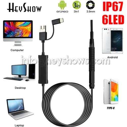 3 in 1 HD 3.9mm Ear Spoon Endoscope Inspection Camera Visual Earpicker Endoscope Ear Cleaning For Phone Android/Windows/Type-C