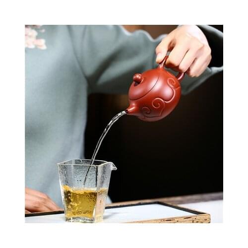 300ml Yixing recommended undressed ore purple sand tea set custom handmade dahongpao bamboo weaving Duo teapot Puer tea