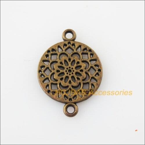 35Pcs Antiqued Bronze Color Round Flower Charms Connectors Pendants 14x20mm