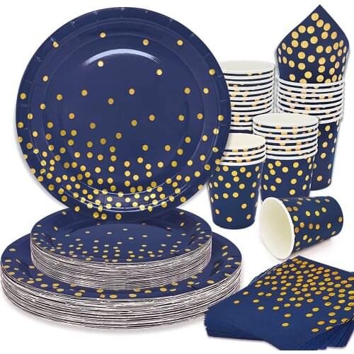 8 Guests Blue Theme Parti Supplies Stamping Golden Cutlery Baby Shower Seabed Party Decor Kids Favor Pirate Theme Parti Tablewar