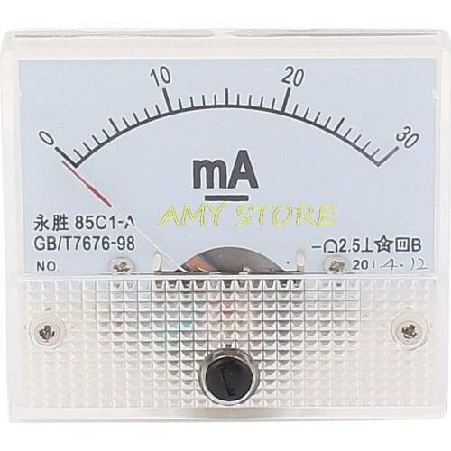 85C1-A DC 0-30mA Rectangle Panel Meter Gauge Current Analogue Analog Ammeter