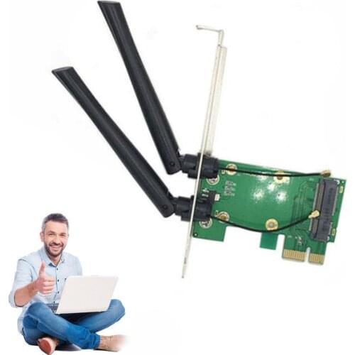 Wireless Wifi Network Card Mini PCI-E To PCI-E 1X Desktop + Antennas Adapter 2 G6A3