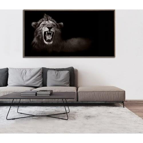 Large Size Roaring Lion Canvas Painting Black And White Posters Fiercely Wild Animals Print Wall art Pictures for Living Room