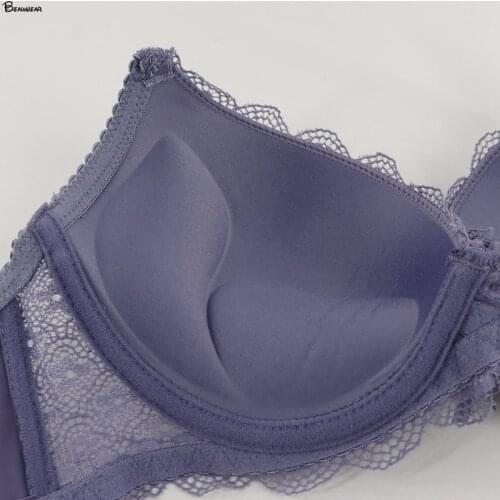 Beauwear 2 Pcs/ Lot Thick Padded Sexy Lingerie for Women 38C 40C 42C 44C Push Up Bras Floral Solid Color Underwear Gather Bras