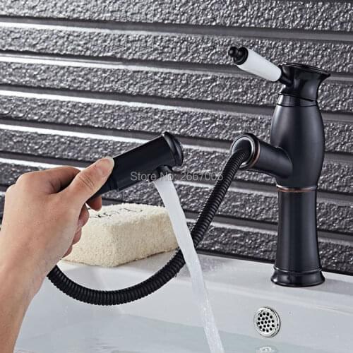 GIZERO Black Pull Out Spout Oil Rubbed Bronze Finished Single Handle Basin Sink Faucet Water Mixer Tap New GI734