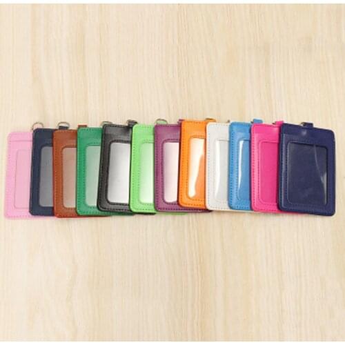 Ident Holder Protection Credit Card Business Card For Men Women PU Leather Minimalist ID Card Holder Neck Strap Candy Color