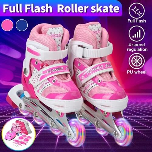 Children Adjustable Skates Roller Skates Boys Girls Full Set Kids Inline Skates Combo Set 4 Wheels Flash Skates Shoes Kid Gift