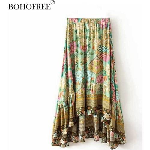 Boho Flora Print Long Skirt Bohemian Style Gypsy Casual Beach Skirts Summer Boho Hippie Women Skirt Female Faldas
