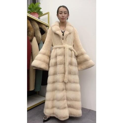 Womens natural mink fur coat lapel flared sleeve womens fur fur coat winter coat long coat