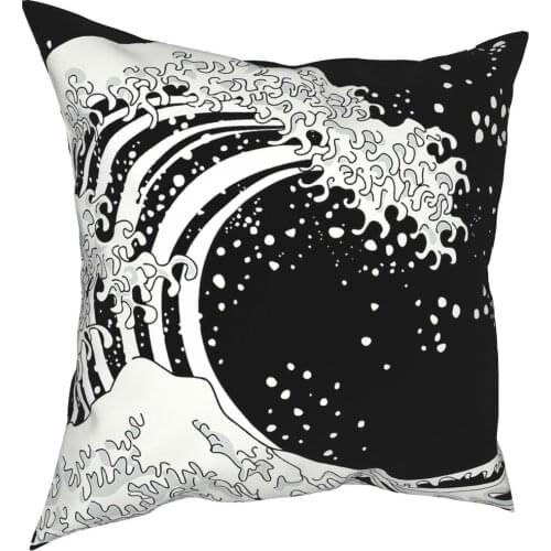 Black And White Great Wave Pillow Cover Home Decorative Japanese Japan Cushions Throw Pillow for Home Double-sided Printing