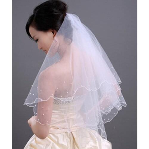 NEW Beaded One Layer Tulle Brial Veil White Fingertip Wedding Veils