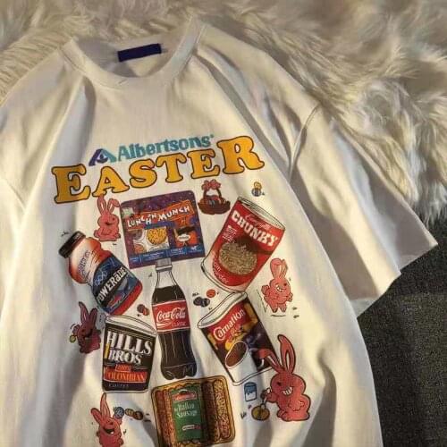 Summer Cotton Short Sleeve Graphic Tees American Vintage Tshirt Women Men Cartoon Print Loose Casual T-shirt Green Street Tops