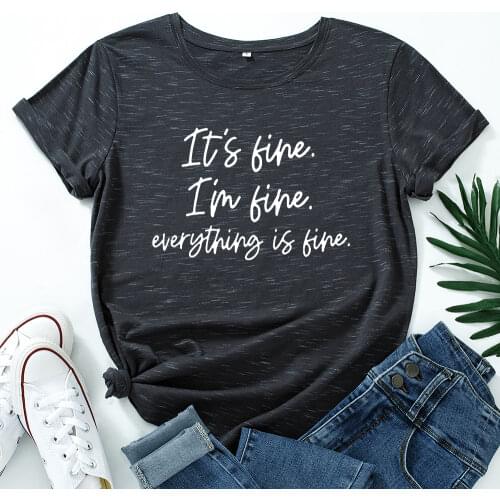 Graphic T Shirts for Women Cotton Short Sleeve Tee Female Shirt Tops Summer Casual Clothes Gifts Its Fine Everything Is Fine