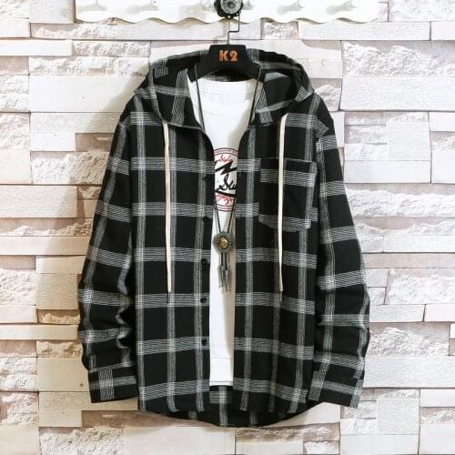 Plaid Style Autumn Spring 2021 With Hoodie Men‘s Hip Hop Punk Shirt Flannel Casual Fashion Clothes