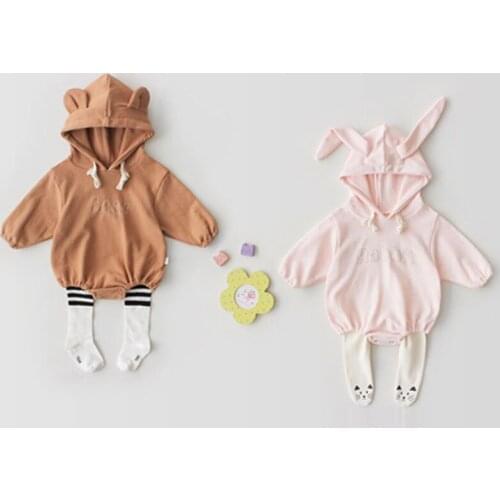 New 2019 Spring Baby Girl Boy Rompers Long Sleeve Hooded Jumpsuit Clothes Cute Rabbit Bear Ear Rompers Baby Girl Boy Clothes