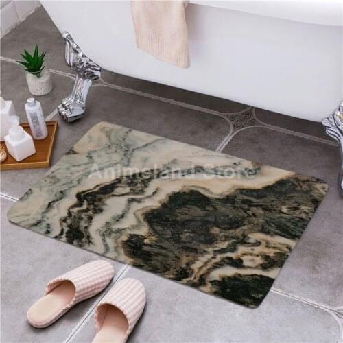 Black Flow Marble Printed Bath Mat Non-slip Home Bathroom Carpet Rug Mats Bedroom Kitchen Toilet Floor Decor Luxury 1pc Elegant
