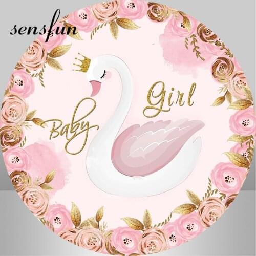 Circle Round Swan Party Backdrops For Photo Studio Pink Flowers Baby Shower Newborn Girls Birthday Photography Bacakgrounds