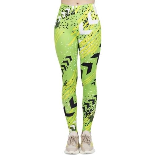 Hot Women Fashion Leggings High Elasticity Legins Workout Jogging Pants Fluorescent Green Neon Printing Sport leggins