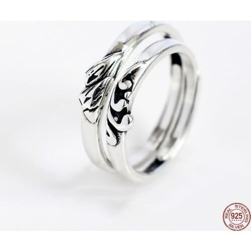 LKO Fashion Couple Ring 925 Sterling Silver Mountain Sea Personality Creative Opening Adjustable Rings Lovers Anniversary Gift