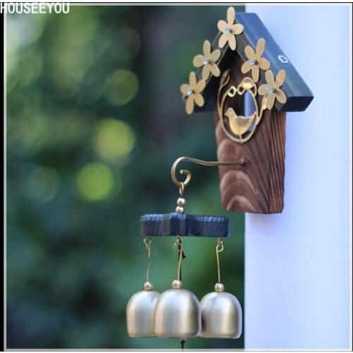 HOUSEEYOU Copper Bird Nest Wind Chimes Antique House Decoration Wind Chimes Luxurious Retro Wall Hanging Outdoor Decoration Gift