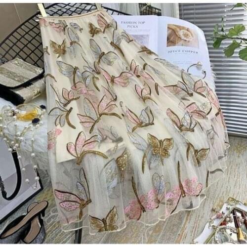 Fashion 3D Butterfly Chiffon Pleated Elastic Waist Casual Skirt Women Clothes Long Jupe Women Girl Summer Skirts Falda Vestido