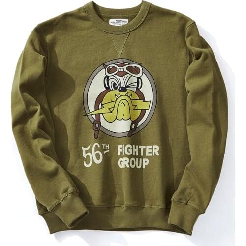 Firmranch Men/Women High Quality Ins Amekaji Vintage Hoodies 490G Heavy Fleece Military 56 Flight Print Casual Sport Sweatshirt