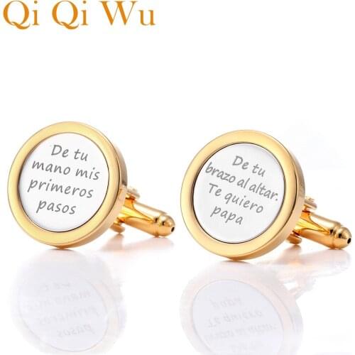 Custom Engraved Mens Gold Cufflinks Suit Shirt Cuff links Buttons Jewelry Man Personalized Wedding Cufflink Dad Father Gift