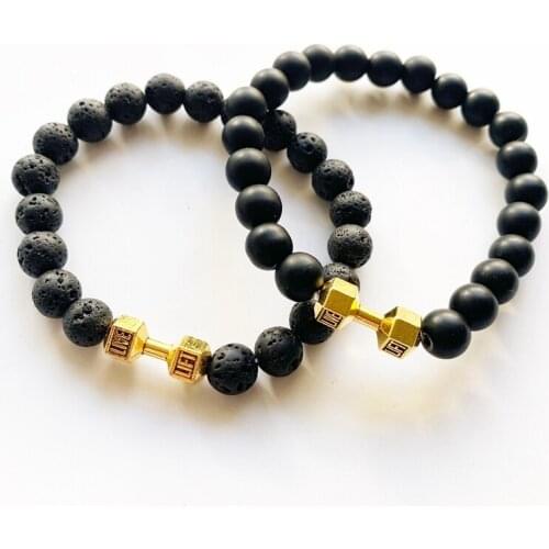 Natural Matte Onyx Black Lava Stones Beaded Bracelet Couples Distance Wrist Jewelry Strand Bracelet 1pc