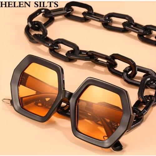Fashion Punk Square Sunglasses Women Vintage Unique Chain Polygon Sun Glasses Female Shades Large Frame UV400 Eyewear H17